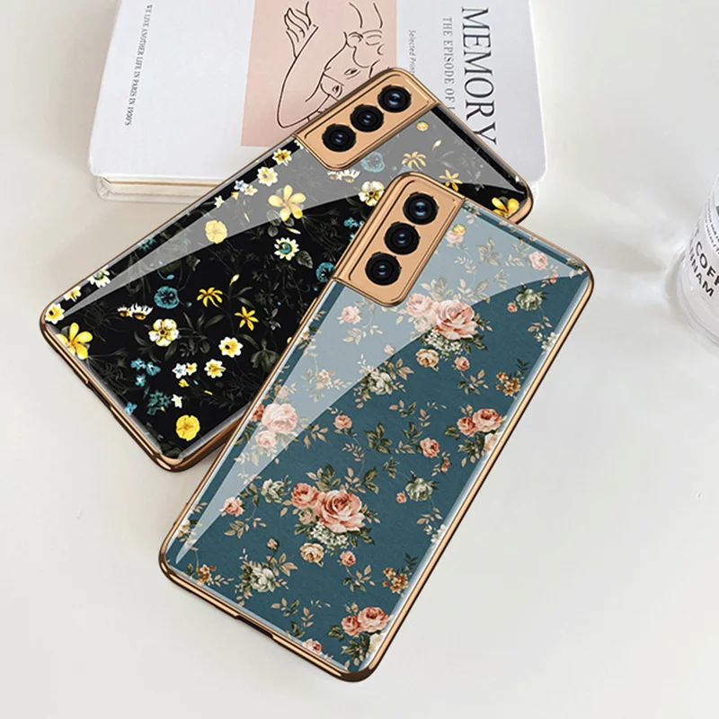 Чехол в стиле ретро с цветочным рисунком для Samsung Galaxy S21 Plus ультрастеклянный чехол
