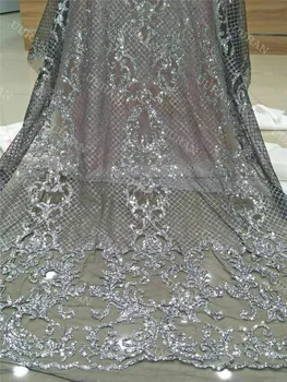 

Shining Glued Glitter Sequins Printed Mesh Fabric Evening Dresses Material French Net Fabric Wedding Dress Cloth Tulle Lace
