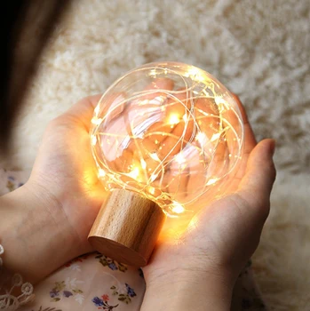 

LED Night Light USB Charging Lamp Ball Light with Wood Base Home Decor Projection Romantic Light Fixtures