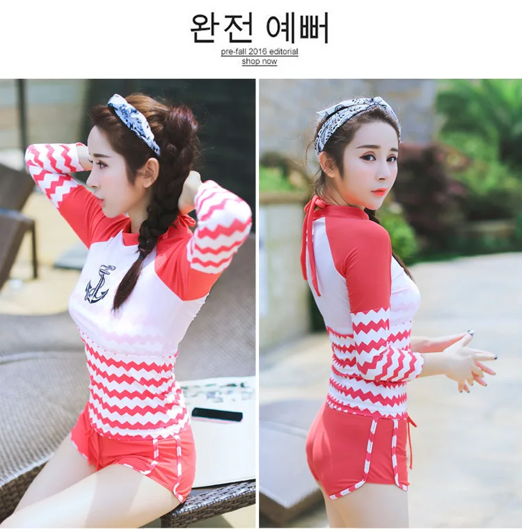 

Korean-style New Style Bathing Suit Fashion Sexy Long Sleeve Slim Fit Slimming Split Type Boxer Three-piece Set Bathing Suit