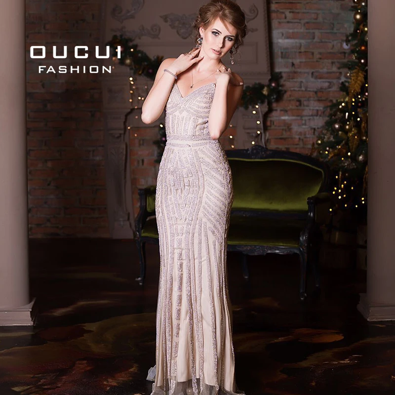 Online Oucui Luxus Kristall Abendkleid Lange Tüll Meerjungfrau Plus Größe Vestidos De Fiesta De Noche Prom Kleider Robe De Soiree OL102829