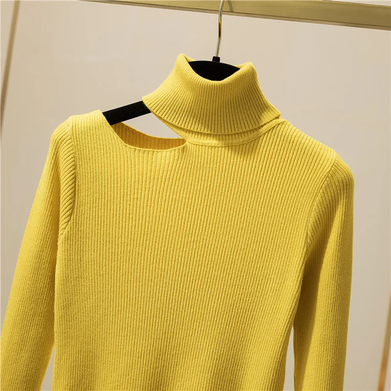 SINGREINY Autumn Turtleneck Knitted Pullovers Women Design Hollow Off Shoulder Slim Knit Tops Winter Fashion Korean Warm Sweater pullover sweater