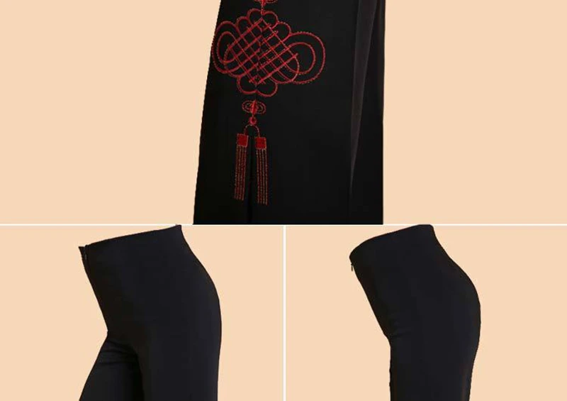 Middle-aged Tang suit pants брюки женские women's pants embroidered trousers ladies wide leg high waist pants