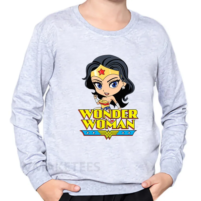 Детские толстовки с капюшоном с героями мультфильмов Wonder Woman хлопковая Осенняя толстовка для мальчиков и девочек забавная одежда для малышей KYT5211 - Цвет: 5211A-Gray