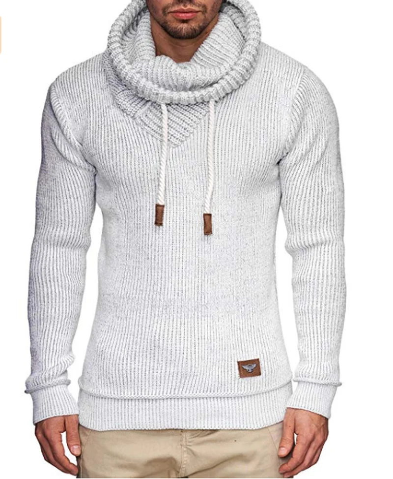 ZOGAA, мужские свитера, зимние, одноцветные, теплая верхняя одежда, Повседневный свитер, приталенный, водолазка, пуловеры, стильные мужские свитера, новинка - Цвет: Белый