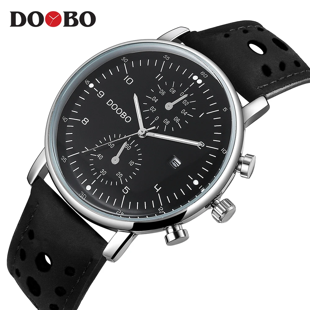 Мужские часы Топ бренд класса люкс DOOBO мужские часы кожаный ремешок модные кварцевые часы повседневные спортивные наручные часы Дата часы Relojes - Цвет: D021 black black