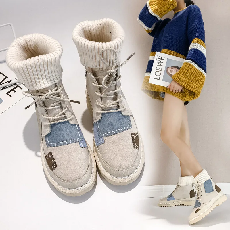 Martin boots fashion knitted cuffed 