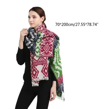 

200x70cm Womens Winter Oversized Thicken Large Scarves Ethnic Style Geometric Rhombus Printed Warm Knitted Blanket Shawl Wraps