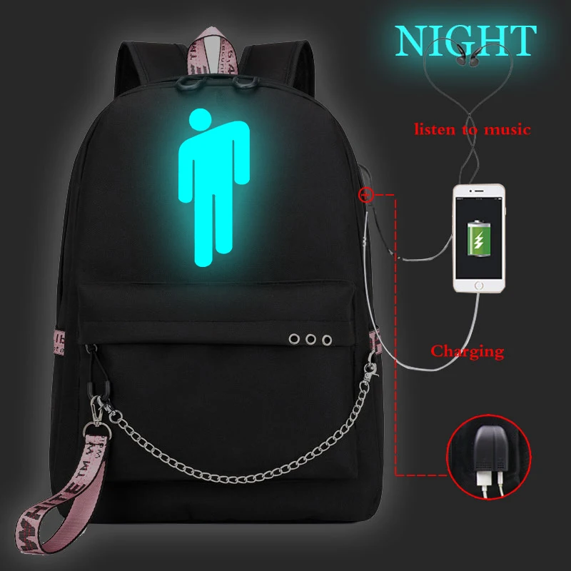 Girls Backpacks 7 Billie Eilish рюкзак для подростков мальчиков и девочек в стиле хип-хоп светящиеся детские школьные сумки раппер женская сумка для школьников рюкзак - Цвет: Girls Backpacks 7