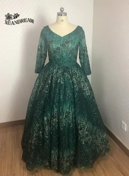green Новое поступление, vestido longo formatura, вечерние женские платья с v-образным вырезом, Шикарные Зеленые платья с длинными рукавами для выпускного вечера, XD-108 - Цвет: green