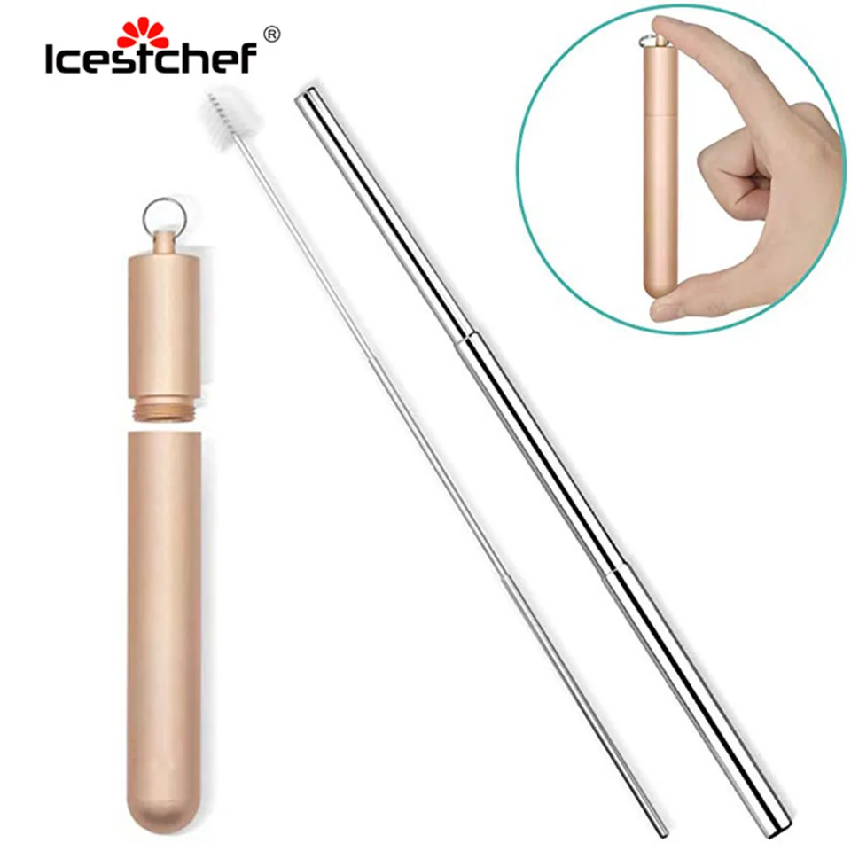 ICESTCHEF телескопическая Питьевая солома из нержавеющей стали металлическая соломинка с путешествия экологически чистый кухонный бар для питья
