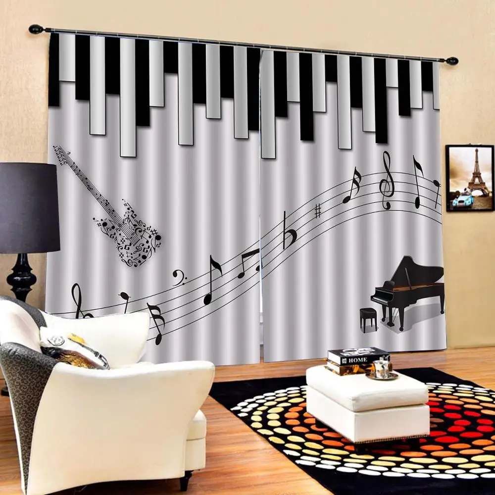 European 3D Curtains Music character piano keys design Curtains For
