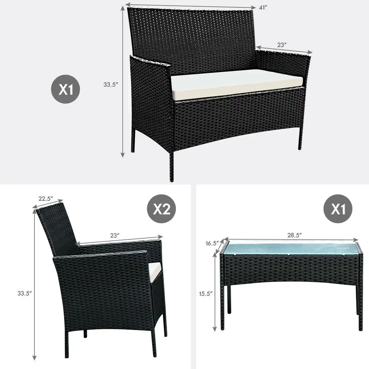 Costway 4 Pcs Patio Rattan Wicker Furniture Set Loveseat Sofa Cushioned Outdoor Garden Yard Aliexpress