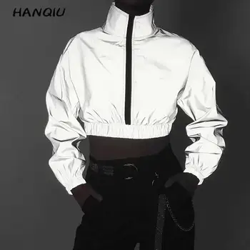 

Fall fashion short Reflective jacket women jackets and coats 2019 korean clothes punk streetwear long sleeve cropped jacket tops