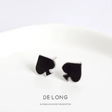 Серьги из стерлингового серебра S925, камешки, серьги для женщин, для покера, карты, пики, серьги, модные, эффектные, изысканные серьги-гвоздики