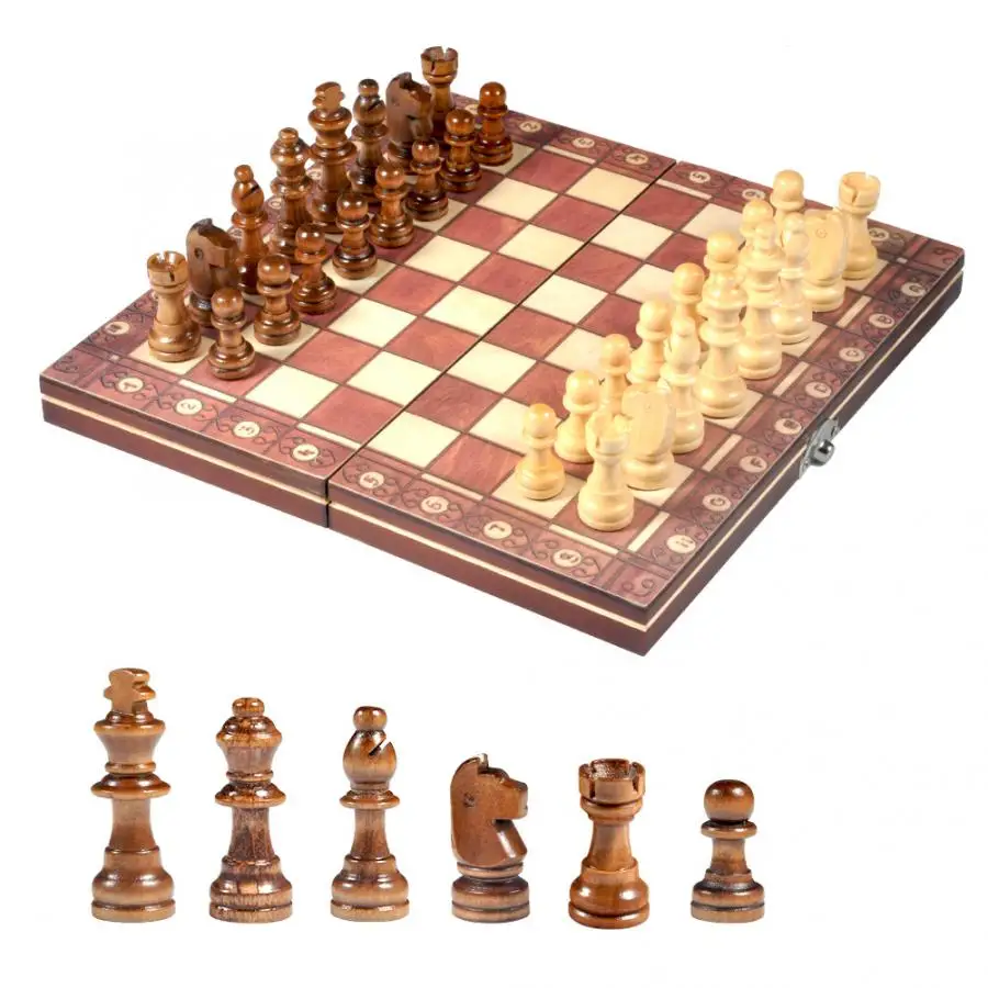 

US FR 3 In 1 International Chess Set Magnetic Wooden International Chess Set Folding Chessboard Chess Games accessories