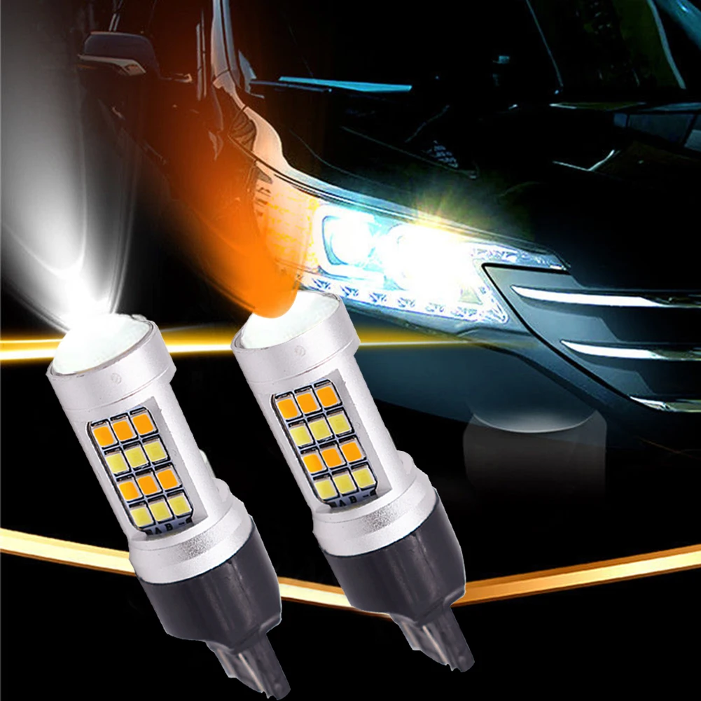 2x T20 7443 42 SMD 2835 яркий сигнал поворота для вождения, двойной цвет, стоп-сигнал для автомобиля, высокая мощность, аксессуары для УФ-лампы, дневные ходовые огни