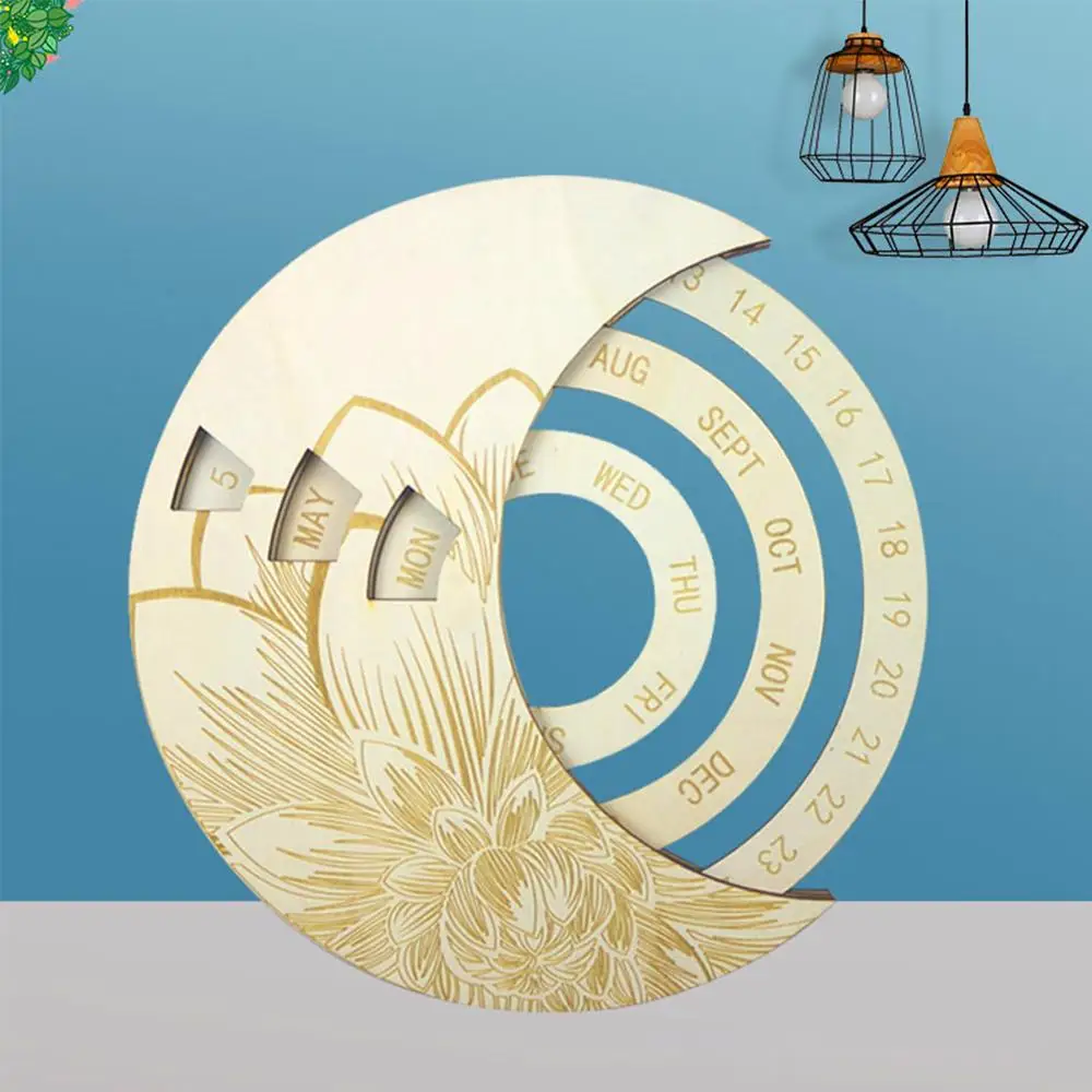 Wooden Round Turntable Calendar Creative Wooden Wall Calendar Wall Hanging Crafts Desktop Decorative Classic Gift