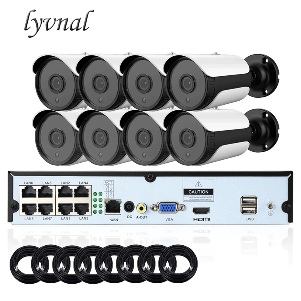 LYVNAL h.265 5mp 1080p 8CH POE NVR комплект plug and play hd 720p ip-камера POE 48 в Аудио Открытый 8ch камеры наблюдения POE Комплект