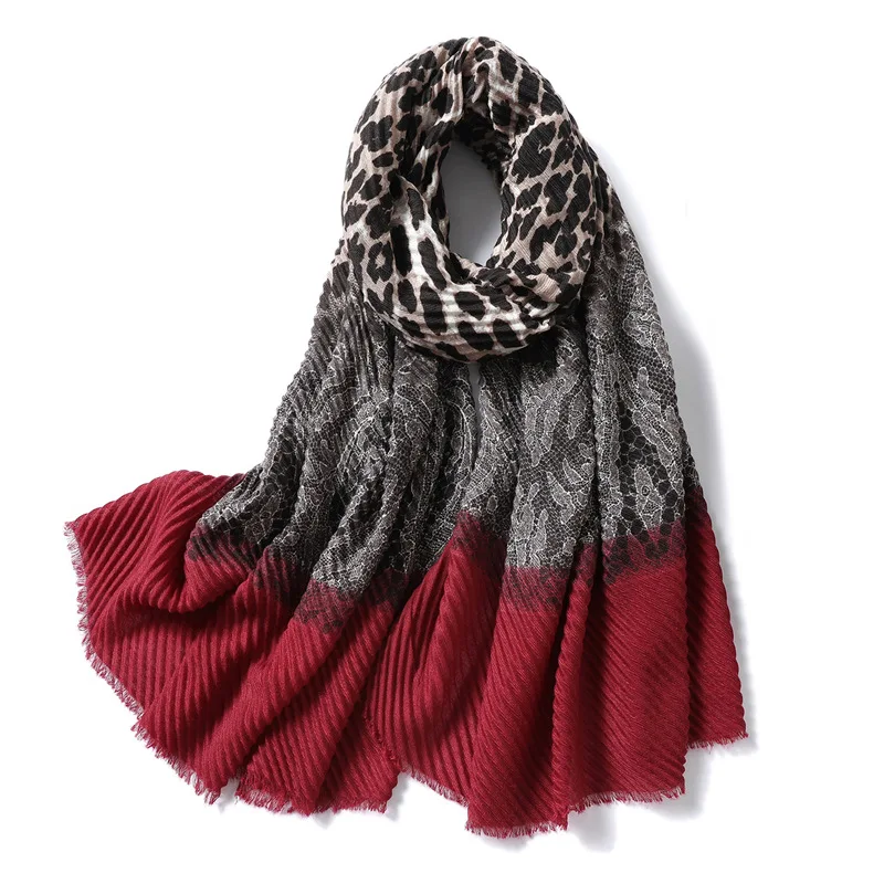 Crinkle Leopard Scarf Women Winter Brand Female Hijabs Headband Animal Print Fold Shawls and Wraps Cotton Scarves Foulard