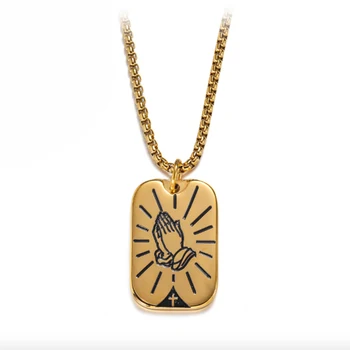 

Stainless Steel Gold Jesus Christ Bless God Pendant Necklace Vintage Religious Bible Jesus Hand Blessing Jewelry Tag Gift