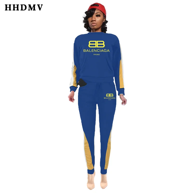 HHDMV/весенние повседневные комплекты в стиле хип-хоп топ с длинными рукавами, круглым вырезом и карманами, эластичные длинные штаны с карманами комплекты из двух предметов с надписями