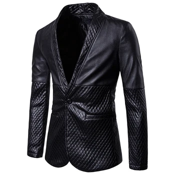 

Black PU Leather Blazer Men 2019 Autumn Suit Jacket Men Slim Fit Big and Tall Size Slim Fit Mens Blazer Jacket Men Clothing XXL