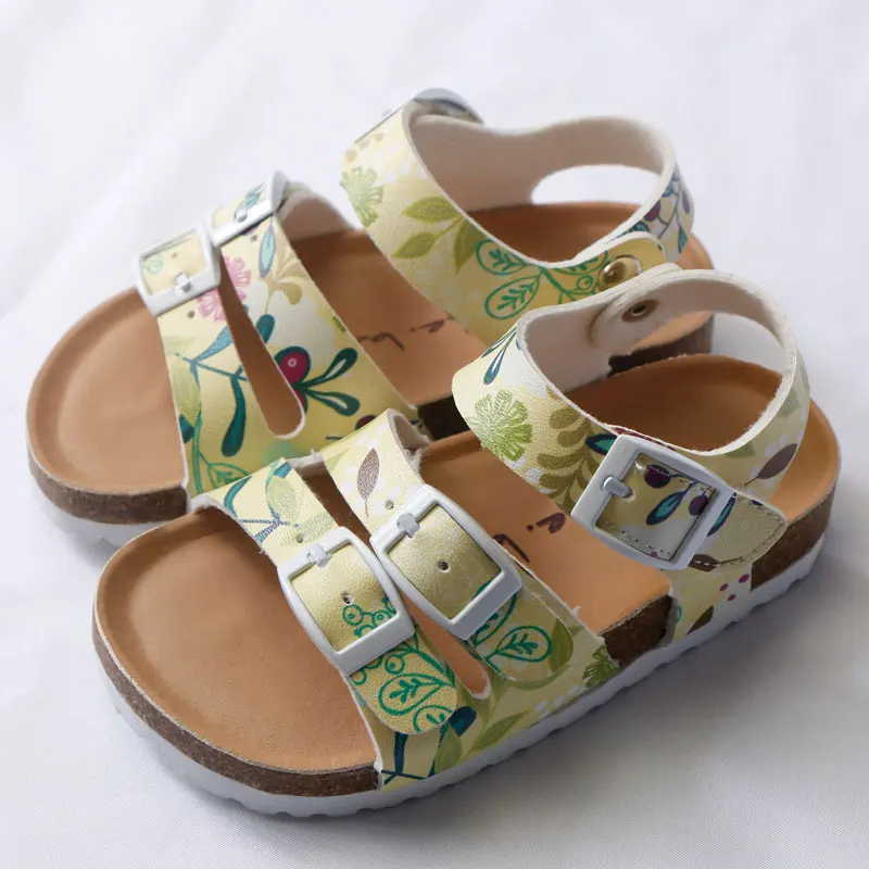 

Summer Children Sandals for Girls Big Girl Shoes Kids Sandal PU Leather Hook&Loop Cork Student kid Girls Sandals Floral Princess