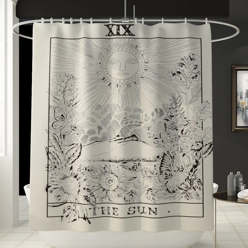 

Tarot Astrology Divination 3D Print Waterproof Shower Curtain for Bathroom Partition Curtain With 12pcs Hook Ramadan Sun Flower