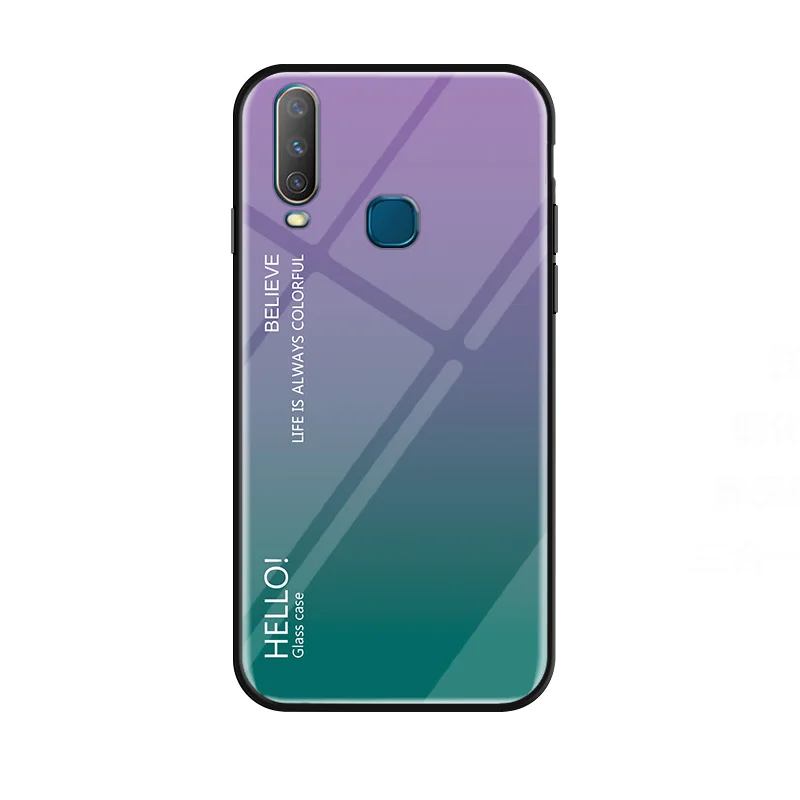 Чехол Vivo Y12, градиентный чехол из закаленного стекла для Vivo Y17 Y15 U10 U3x, градиентный цвет, глянцевая стеклянная защитная крышка, 6,35 дюйма - Цвет: Фиолетовый