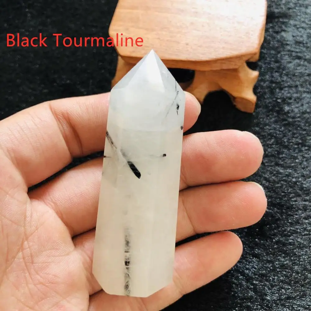 Black Tourmaline 24 камень точка набор башня Wicca Исцеление Кристалл шестиугольник природные минералы волшебная палочка домашний декор аметист розовый кварц - Цвет: Black Tourmaline