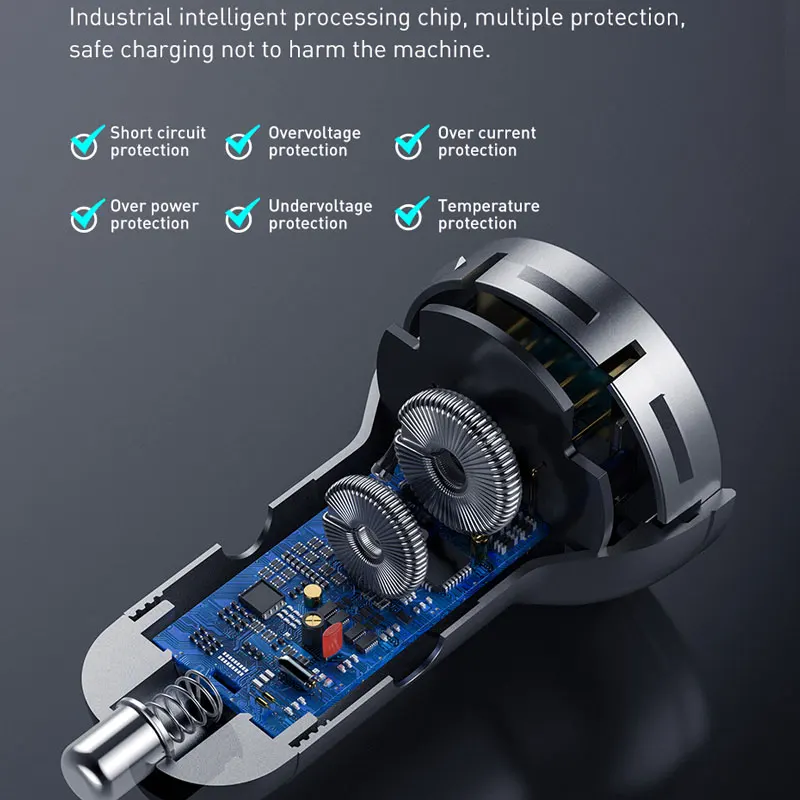 Автомобильное зарядное устройство Baseus 24 Вт с двумя usb-портами, зарядка для телефона со всем металлическим цифровым дисплеем 4.8A, автомобильный прикуриватель для iPhone, быстрое зарядное устройство