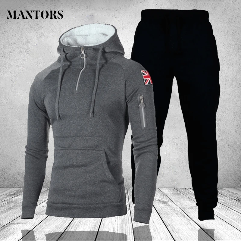 Mens Hoodies Sets Autumn Solid Track Suit Male Hooded Sweatshirt Sweatsuit Tracksuit Men Clothing Casual Sportswear Jogger Pants | Мужская