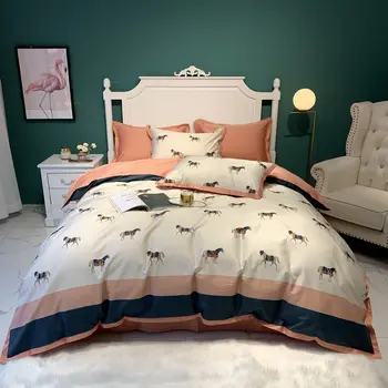 

Luxury Bedding Set egyptian cotton Bed Linens Bed Sheet/fitted sheet Set horse pattern Bedclothes Queen/King Size Bed cover 4pcs