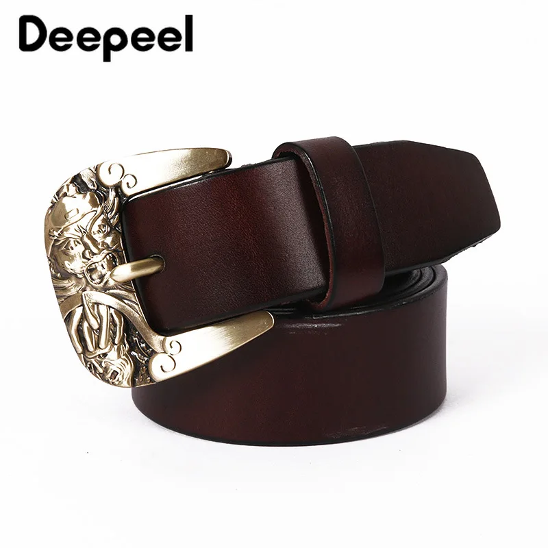 Deepeel, 1 шт., 3,8*100-135 см, Harajuku, гравировка, медная Пряжка, первый слой, Воловья кожа, ремень, повседневный пояс, украшение для джинсов