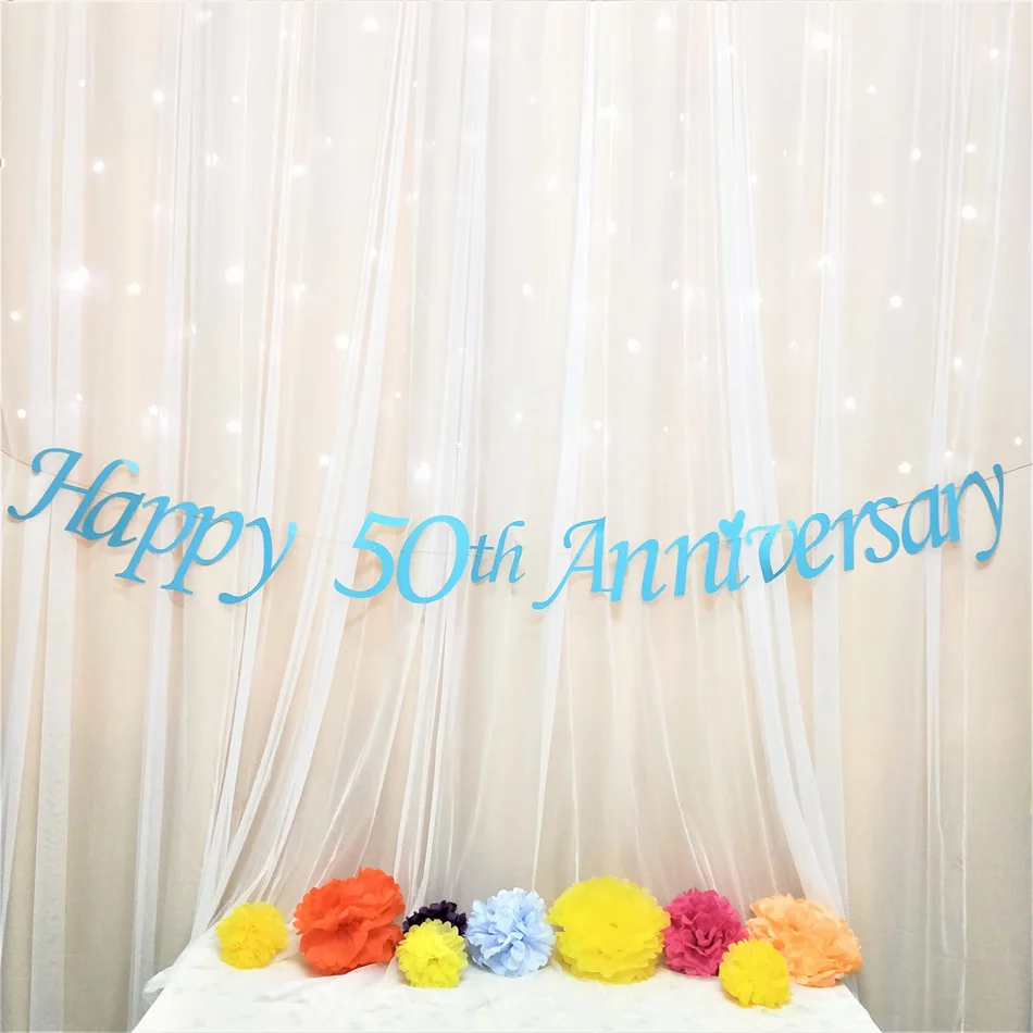 Happy 50th баннер к годовщине ура 5o "сделай сам" Бумага гирлянда из букв дня рождения, свадьбы, годовщины вечерние праздничные принадлежности