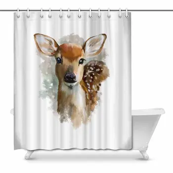 

Little Deer Fawn Watercolor Painting Home Decor Waterproof Polyester Fabric Shower Curtain Bathroom Sets with Hooks,