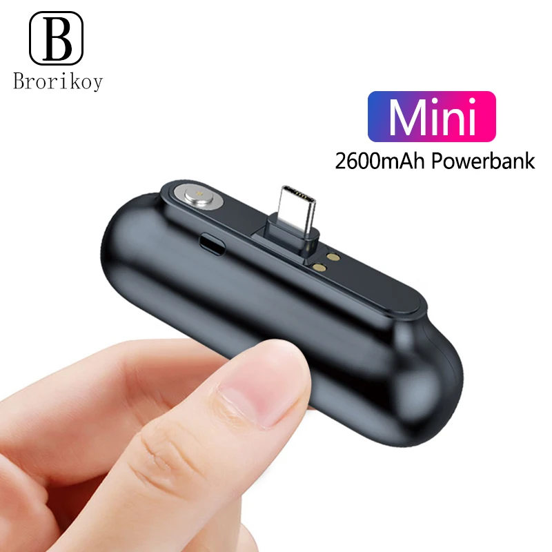 Brorikoy power Bank 2600 мАч, портативное зарядное устройство, USB Магнитный кабель Micro type-C для iPhone 11 X, samsung, внешняя батарея