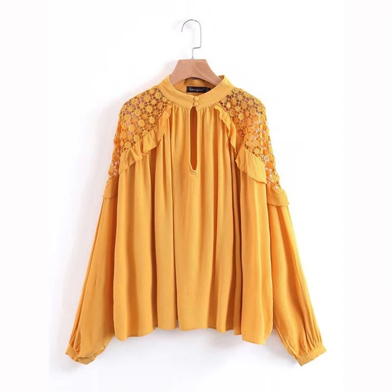 Women Blouses Ladies Long Sleeve Loose Blouse Shirts Hollow Out Off Shoulder Lace Blouse Womens Blouses And Tops Ruffled