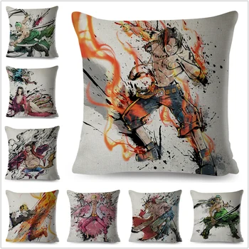 

Chinese Ink One Piece Luffy Ace Pillowcase Cushion Cover for Sofa Home Car 45x45cm Decor Linen Japan Anime Cartoon Pillow Case