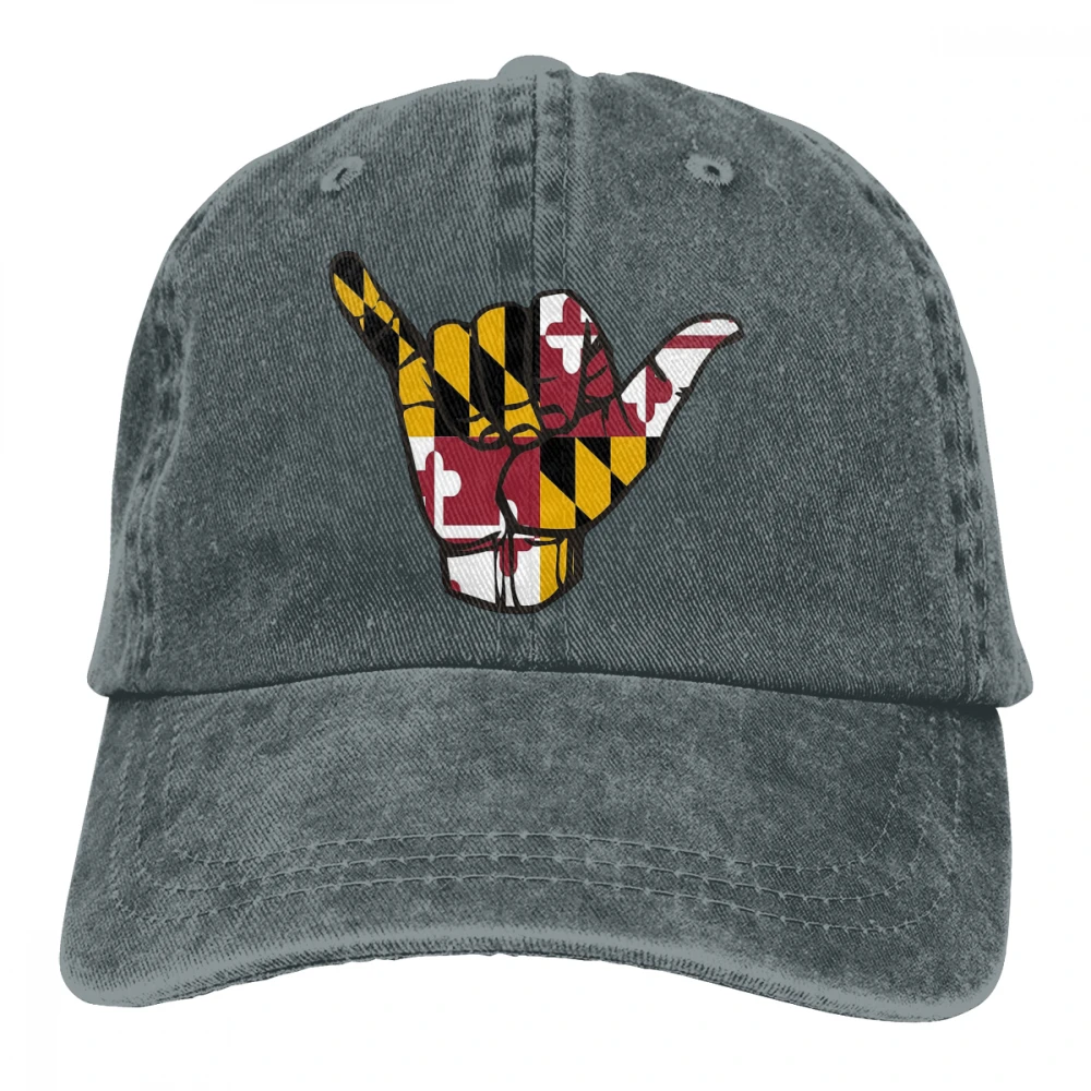 Флаг Мэриленда Shaka Hand Casquette глубокий Хизер унисекс Мужские Женские джинсовые бейсболка с ремешком кепки регулируемые Гольф папа шляпа