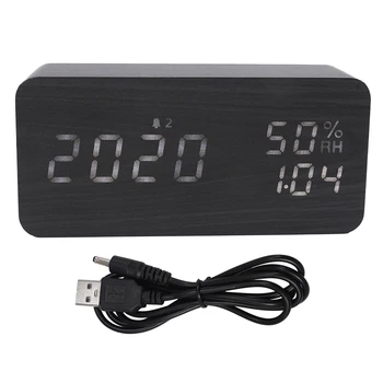 

Led Alarm Clock Temperature and Humidity Electronic Desktop Digital Desk Clock Mute Snooze Led Wood Clock