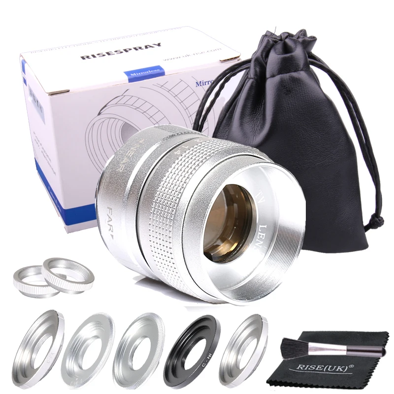 Silver Fujian 25mm f/1.4 APS-C CCTV Lens+5 adapter rings+2 Macro Ring for NEX FX M4/3 NIKON1 EOSM Mirroless Camera | Электроника
