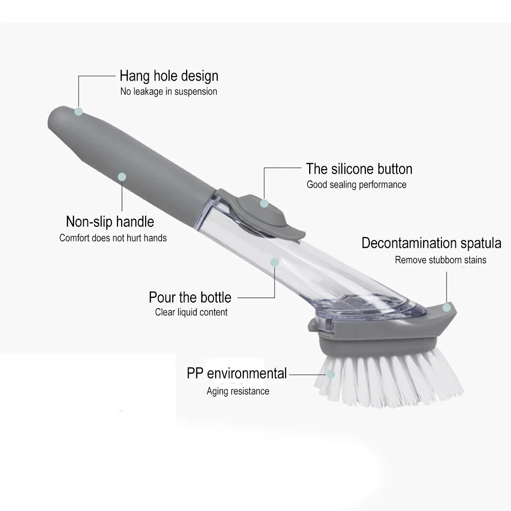 Automatic Liquid Filling Long Handle Wash Pot Brush Stove Cleaning Brush Kitchen Cleaning Brush Small Brush