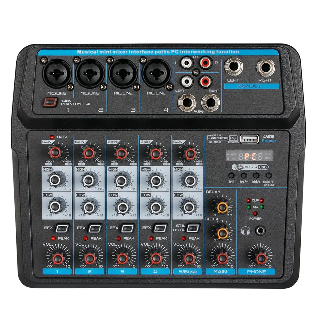6-channel mixer with sound card for domestic civil performance stage USB small Audio | Электроника