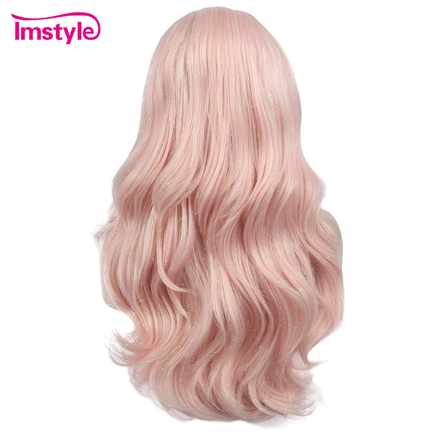 Dianteira do Laço Peruca de Festa de Cabelo para as Mulheres Perucas do Laço Imestilo Tingimento Peruca Cor-de-rosa Sintético Glitter Calor Ressitant Fibra Longa 2 High Quality Apliques e perucas