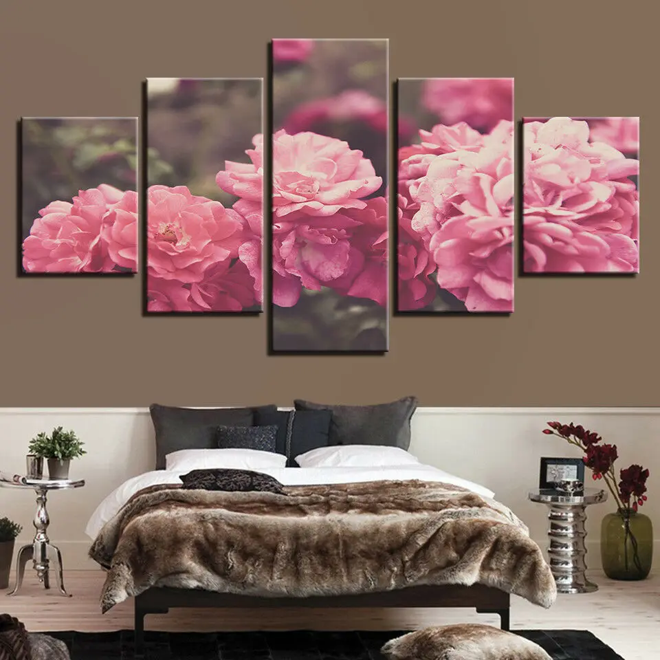 

No Framed Pink Peony Flowers 5 Pcs Canvas Picture Print Wall Art Canvas Painting Wall Decor for Living Room