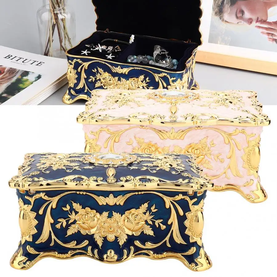 

European Enamel Zinc Alloy Storage Ring Earrings Jewelry Treasure Box Glue Home Decoration Watch Jewelry Organizer Case Holder j