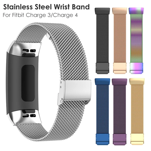 Bracelet en acier inoxydable bracelet de montre pour Fitbit, Charge 3 et  Charge 4, Double boucle