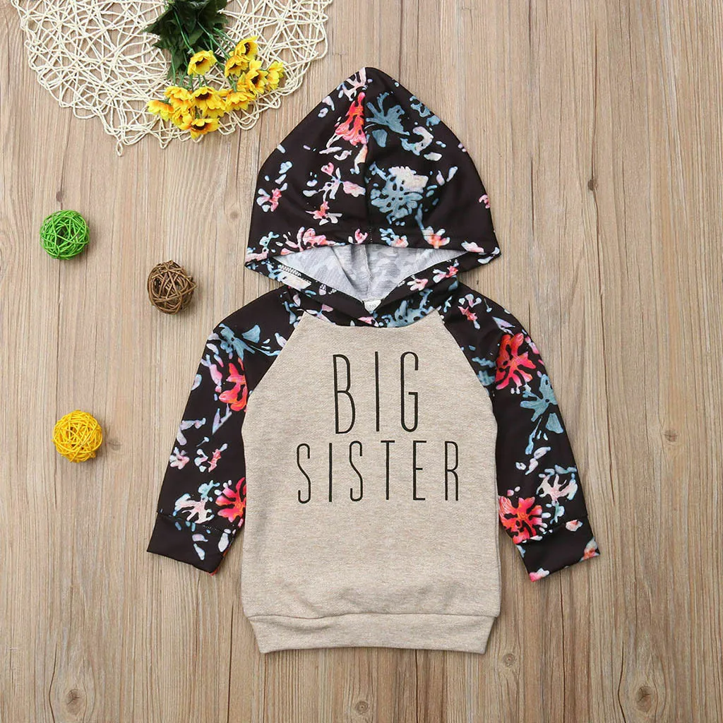 

Toddler Baby Sweatshirt Girls Boys Sister Clothing Letter Print Hooded Pullover Tops Sweatshirt for Kids Autumn Children Clothes